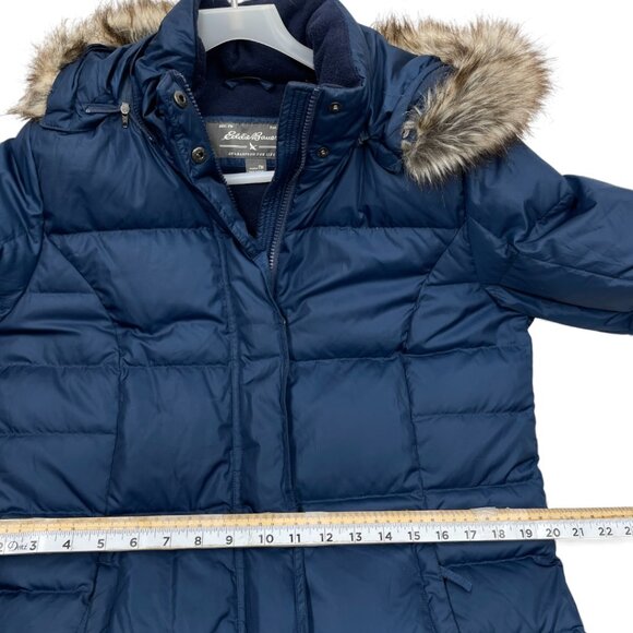 Eddie Bauer Puffer Long Jacket Coat Removable Hood Fur Women's Medium Tall MT - Picture 9 of 11